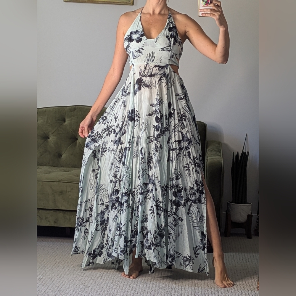 Free People Floral Maxi Dress Open Back, Bohemian, Prairie, Hippie, Vacation